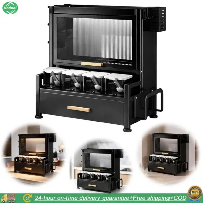 [Vodool Park City][Vodool Park City] 2 Tier Tabletop Kitchen Pantry Cabinet with Lid Drawer Steel Pantry Small Kitchen Rack Multifunctional for Dining Room Living Room Solid Construction
