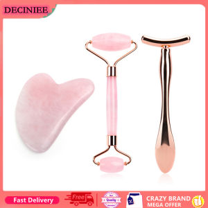 DECINIEE Jade Roller Stone Gua sha Scraping Board Set Rose Quartz Face Lift Massager Facial Massage Eye Cream Mixing Spatula Scoop Tools