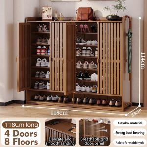 🔥SG Local Seller🔥2025 Upgrade Wood Bamboo Shoe Rack Cabinet With Door Storage Organiser Shelves Entryway Grille Breathable Thickened Laminate Shoe Storage