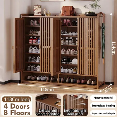 【SG Local Seller】2025 Upgrade Wood Bamboo Shoe Rack Cabinet With Door Storage Organiser Shelves Entryway Grille Breathable Thickened Laminate Shoe Storage