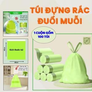 Túi đựng rác có dây rút túi rác đuổi muỗi chống côn trùng có quai dày dặn Ag+ kháng khuẩn 100 túi - Happy Home 4U