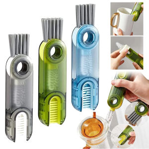 3 in 1 Bottle Gap Cleaner Brush Multipurpose Water Bottle Cup Lid Detail Brush Silicone Cleaner