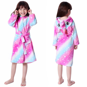 Children Unicorn Bathrobe Kids Girl Animal Hooded Bath Robe Cartoon Winter Nightgown Sleepwear Rainbow Star Unicorn Costume