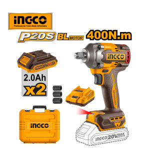 INGCO 20V Max Li-Ion Cordless Impact Wrench with 3-Speed Control and LED Light 400Nm High Torque 2.0Ah Batteries CIWLI2040