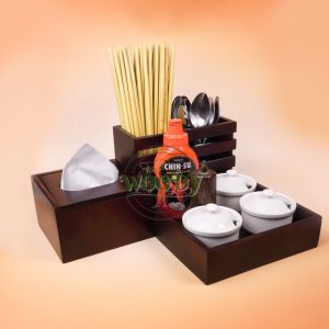 Bộ Khay Đựng Gia Vị Ống Đũa Hộp Khăn Giấy Gỗ Tần Bì Chuyên Dùng Cho Quán Ăn Nhà Hàng Bún Phở - Comboo Số 2