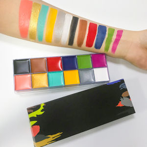 12-Color Professional Grease Paint Set (96g Net Weight + 10 Teal Brushes) - High Pigmentation for Body Art Ideal for Stage Makeup Halloween & Face Painting Waterproof & Easy to Clean