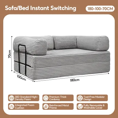MODOFO Convertible Sofa Bed Modular Sectional Sofa Set in Grey with Reinforced Metal Frame & Premium Memory Foam Cushions – Comfortable –Vacuum Packed For Philippines Homes