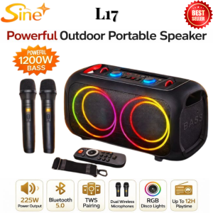 ZQS L-17 Bluetooth Karaoke Speaker Super Bass RGB LED Party Speaker Dual Wireless Mic Portable Rechargeable DJ Sound System Outdoor