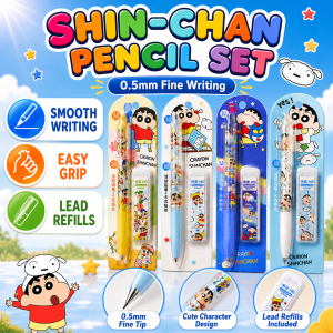 Pensel Automatik Shin-Chan ✏️ 0.5mm Mechanical Pencil Cartoon Student Stationery Set Cute Writing Pen Lead Refill