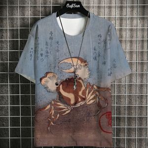 Mens T-Shirt Japanese Animal 3D Print Summer Casual Loose Short Sleeved Top Harajuku Round Neck Tee Street Fashion Men T-Shirt