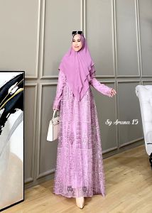 Uniwafda Gamis Muslim Syari Set Khimar Pesta Jumbo Brokat Tille Aruna 15