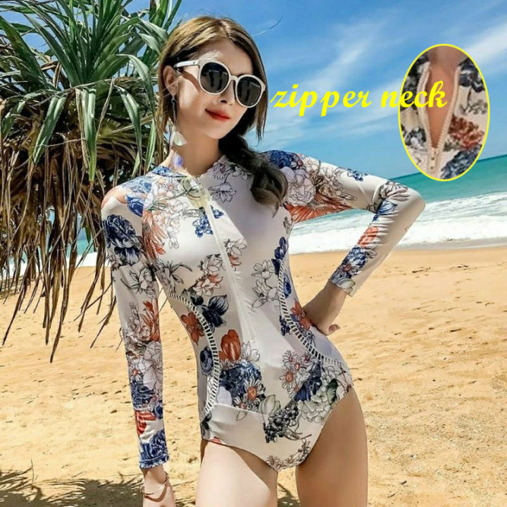 One Piece Swimsuit for Women Padded Rash Guard Long Sleeve with
