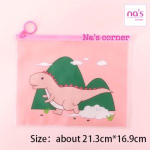 Túi ví zip chống thấm đựng bút mỹ phẩm size A5 hình khủng long dễ thương