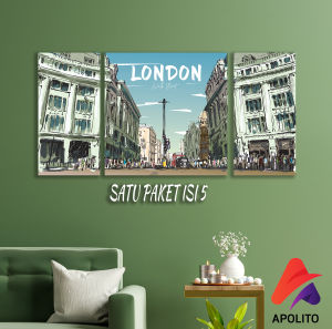 HIASAN DINDING GAMBAR PEMANDANGAN LONDON (FULL SET ISI 3) WALL DECOR PAJANGAN DINDING POSTER KAYU RUANGAN