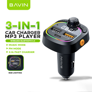BAVIN PC2012 PD 30W+QC3.0 / PC2013 3.1A 3in1 Bluetooth 5.3 MP3 Player Fast Charging Car Charger w/ RGB Lighting