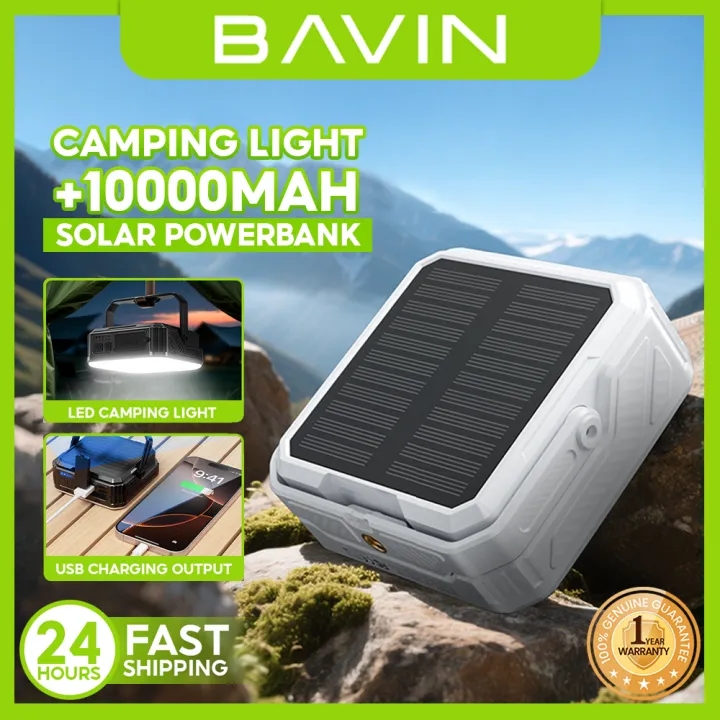 BAVIN PC1172 10000mAh Solar Powerbank Emergency Light w/ Waterproof LED, Flashlight for Camping & Outdoors