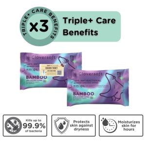 [SGEasyMart] Lowest Price Authorised Distributor Cloversoft Unbleached Bamboo Organic Anti Bacterial Wipes (8 Sheets 1 Pack) Summer Design