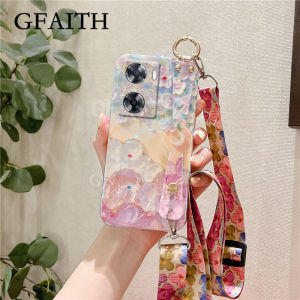 [GFAITH] Cherry Blossoms Case OPPO A78 5G A57 4G 2022 Casing A77S / A17 / A17K A77 5G /A96 4G /A76 /Reno8 5G/ Reno7 5G /OPPO Reno7 /Reno7 Pro /Reno7 Z 5G /Reno5 /Reno8 4G Casing Painting Flowers Soft Cover With Wrist Strap Holder + Lanyard
