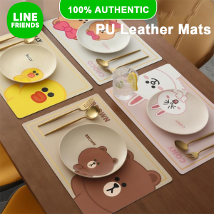 ไลน์เพื่อนแท้ 100% Line Friends แผ่นรองจาน เสื่อหนัง PU ทนความร้อน ป้องกันการลวก ที่รองแก้วกันน้ำกันน้ำทนต่ออุณหภูมิสูงผ้าปูโต๊ะเด็ก ของขวัญวันเกิดกันลื่น LFB61