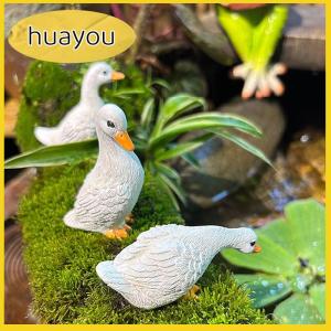 huayou 3 cái dễ thương màu trắng vịt thủy canh hoa sen Nồi Retro nhựa Tượng điêu khắc ngoài trời cho nhà văn phòng bàn vườn bàn trang trí nội thất trang trí