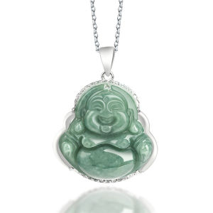 LZD  Natural emerald a Bean Seed Buddha Smiling Buddha Pendant S925 Silver Mosaic Jade Womens Pendant Jade