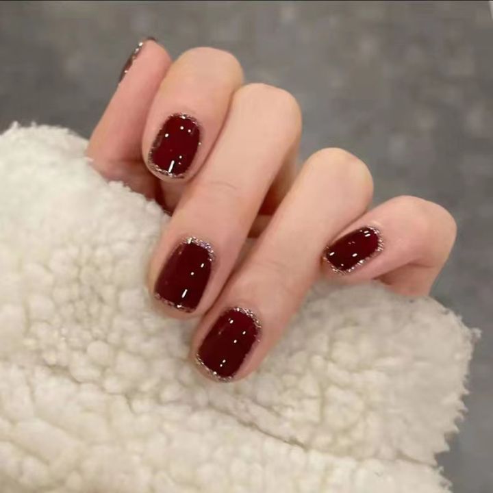Set 24 móng tay giả ngắn màu đỏ đẹp đơn giản LK13375, Nail xinh, Mẫu nail  đẹp dễ thương đi học đi làm | Shopee Việt Nam