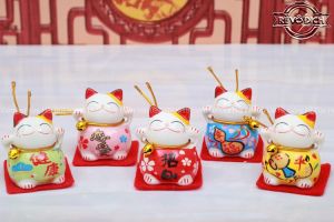 Set 5 mèo thần tài thảm đỏ Ngũ phúc lâm môn 7 mẫu