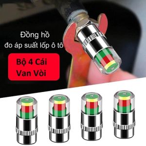 Bộ 4 Đầu Van Cảm Biến Cảnh Báo Áp Suất Lốp Theo 3 Màu Nắp Van Đi Kèm Bulong Và Cờ Lê Thông Minh An Toàn Tiện Lợi