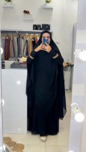DIJAH Umroh Haji Hitam Putih Syari Branded Premium Hitam Putih Ceruty Jersey Melar READY