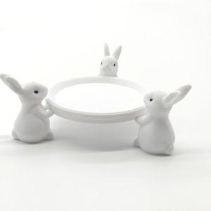 GOXBERK 3D Printed Easter Bunny Cake Stand Table Desk Animal Figure Bunny Jewelry Dish Candies Cupcakes Serving Plate Rabbit Jewelry Holder Home Entryway