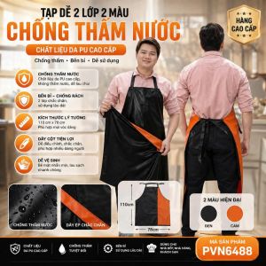 {Hàng Cao Cấp} Tạp Dề 2 Lớp 2 Màu Chống Thấm Nước Da Pu 110 cmx78 cm Dây Cột Cho Đầu Bếp Nhà Hàng Khách Sạn PVN6488