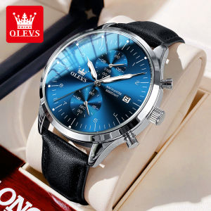 OLEVS Jam Tangan Pria Dewasa 2023 Keren Anti Air Terbaru Original Import  Kulit Mewah Kronograf Multifungsi Kuarsa Jam Tangan Cowok