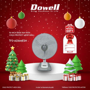 Dowell 16-Inch Desk Fan with Child Protect Mesh Grill | 3-Leaf AS Banana Blade | Cool Gray | TF3-AS16MESH