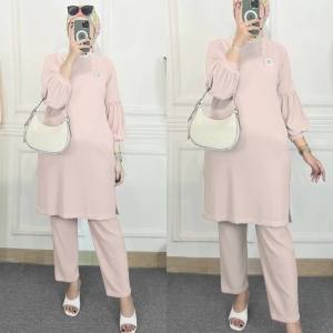 K-FASHION Tunik Atasan Dan Bawahan Wanita Terbaru Modern Simle Elegan Lengan Panjang import Baju Viral Kekinian Mewah Salur Ulir