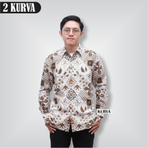 Kemeja batik pria lengan panjang lapis furing pakaian kerja kantor cowok slim fit big size jumbo