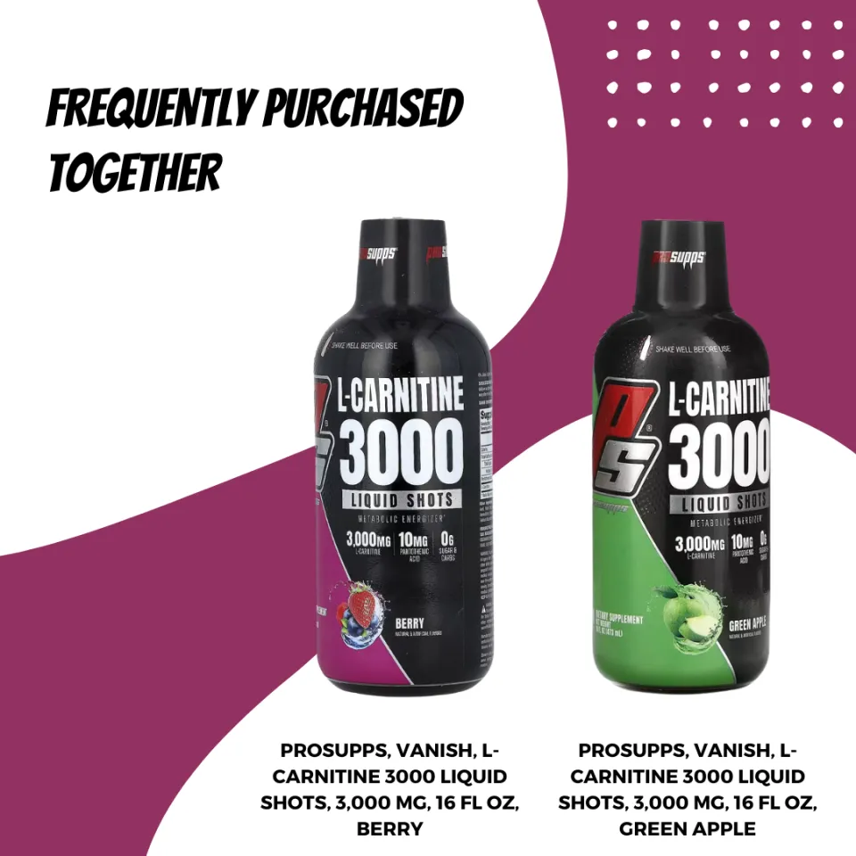 vanish l carnitine 3000 ProSupps, Vanish, L Carnitine 3000 Liquid Shots, Metabolic Energizer for  Performance, Gluten Free, 3,000 mg, 16 fl oz