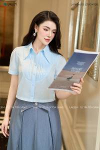 Áo kiểu lửng  cao cấp Laeem Design LA1N24013 chất liệu thô ướt mềm mịn áo dáng ngắn nhẹ nhàng dễ mix đồ