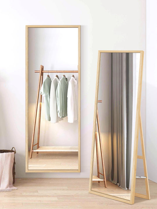 Wood Frame Full-Length Standing Mirror Bathroom Mirror Long Mirror Full