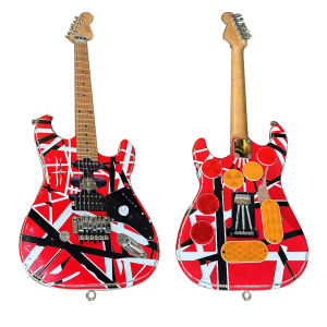 Eddie Van Halen EVH Frankenstein Red Franken 5150 Wallpaper With Lampshade Black White Stripes Floyd Rose Tremolo Bridge Slanted Pickup Professional Guitar