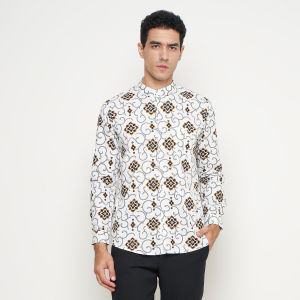 Vanfive Kemeja Koko Batik Shanghai Lengan Panjang Pria Slim Fit Putih A1759