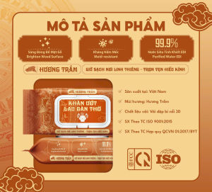 Combo 3 gói Khăn ướt lau bàn thờ tinh dầu Trầm nguyên chất 35 tờ size siêu bự 18*20cm hàng xuất