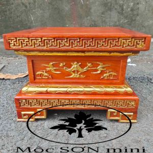 Đôn chân loa đục sen cò vàng gỗ hươngđế kê tương vàng gỗ sen còkê tượng gỗ cao 20cm có 4 cỡ mặt vuông 25303540