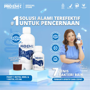 PRO EM1 Paket 1 Botol Original 473ml dan 1  Botol Original 90ml | Suplemen Probiotik | Anak Dewasa Lansia Bebas Gula | Bakteri baik Untuk Pencerenaan | Imun | Maag | Gerd | Usus | Sembelit