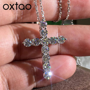 OXTAO 3.5mm Moissanite Cross Pendant Necklace Statement Anniversary Gift for Women Men Engagement Wedding Bridal Fine Jewelry2026