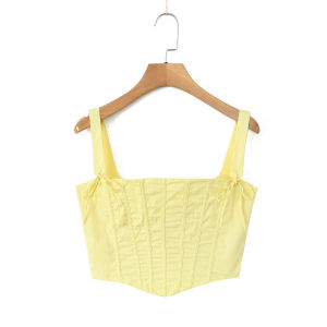 Threedimensional bustier long skirt Fashion temperament set Yellow cotton long skirt keel tops