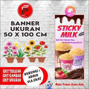 Banner Es stiky Milky / Banner es stiki Milky / Banner Es Stiky Milk / Spanduk Minuman Es Sticky Milky / Banner Ukuran 50 x 100 cm Bisa COD