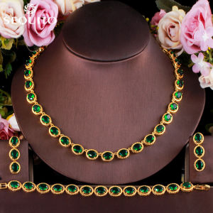 SEQUITO Gorgeous Cubic Zircon Oval Charm Necklace Earrings Bracelet for Femalw Arab 18K Gold Plated Banquet Prom Party Jewelry Set SJ143