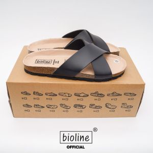 PUK03 - Dép Đế Trấu BIOLINE Official Quai Da Pu Chữ X Lót Pu Kem Chống Nước