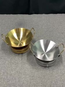 Thickened Stainless Steel Dry Pot Pot Gold Ear Tripod Commercial Small Hot Pot Stove Hot Pot Pot Round Bottom Fragrant Pot Pot