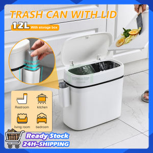 12L Hand-Pressed Open Lid Household Waterproof Bathroom Toilet Rubbish Can Side Storage Trash Bag Kitchen Small Trash Can